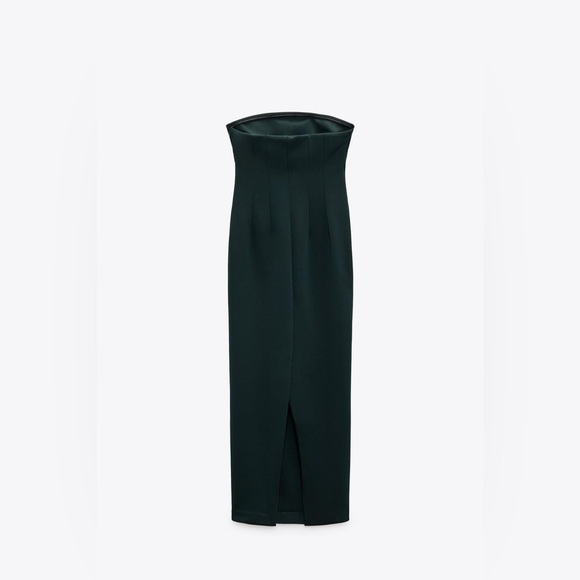 ZARA Dark Green Sculpting Tailored Strapless Dress - Picture 6 of 12